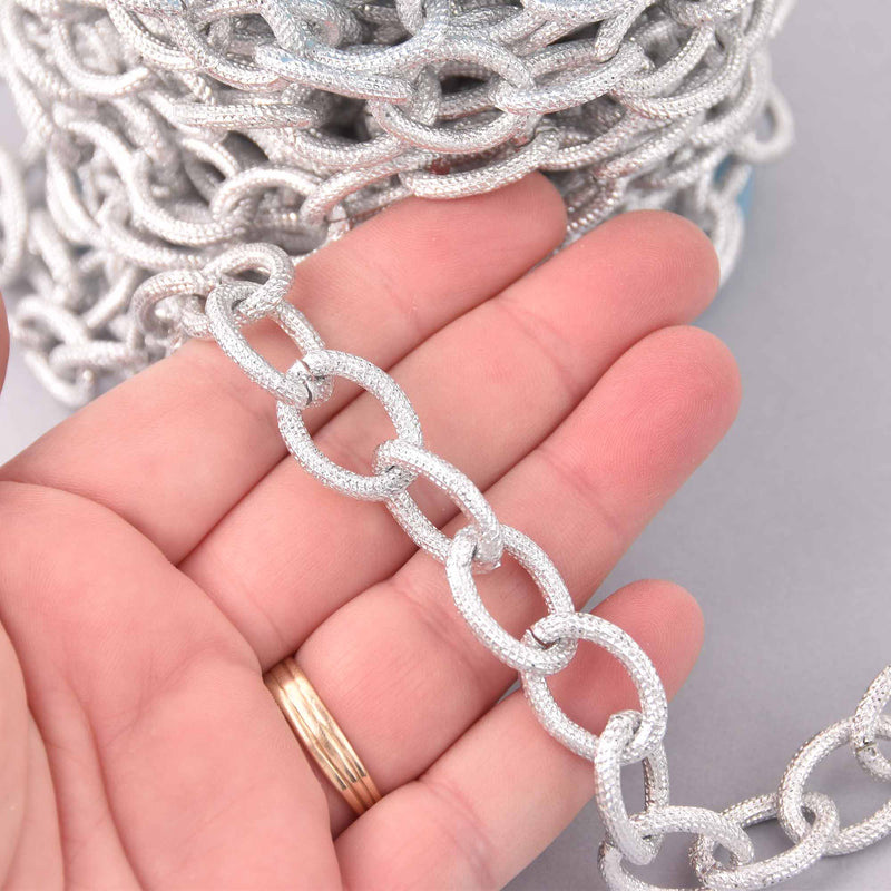 1 yard Silver Link Chain, textured cable links are 20x15mm fch1299a