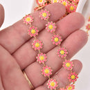 1 yard Gold Daisy Chain, Pink Enamel Flowers, Anklet Chain, Bracelet Chain, fch1302a