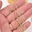 1 yard Gold Plated Paperclip Chain, Blue Beaded Chain, fch1303a