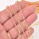 1 yard Gold Plated Paperclip Chain, Pink Beaded Chain, fch1304a
