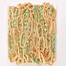 1 yard Gold Plated Paperclip Chain, Green Beaded Chain, fch1305a