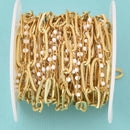 1 yard Gold Plated Paperclip Chain, White Beaded Chain, fch1306a