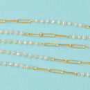 1 yard Gold Plated Paperclip Chain, Clear AB Beaded Chain, fch1307a