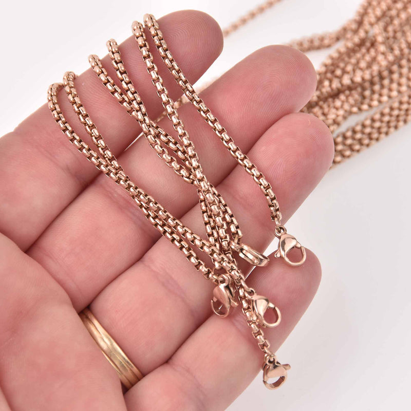 2 Rose Gold 23.5" Necklaces Stainless Steel BOX LINK CHAIN, fch1309a