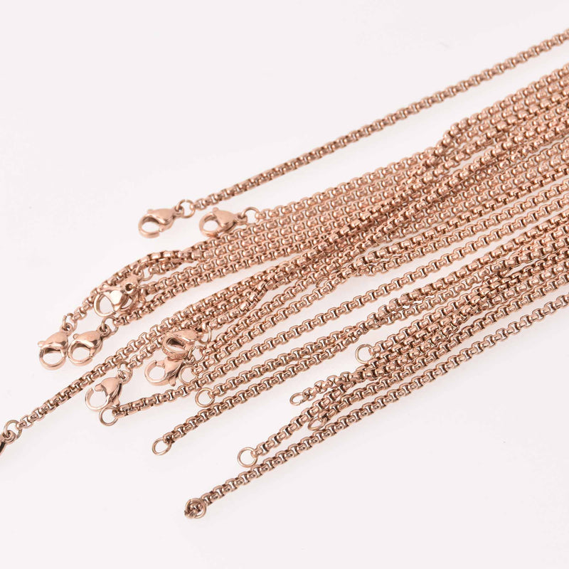 2 Rose Gold 23.5" Necklaces Stainless Steel BOX LINK CHAIN, fch1309a