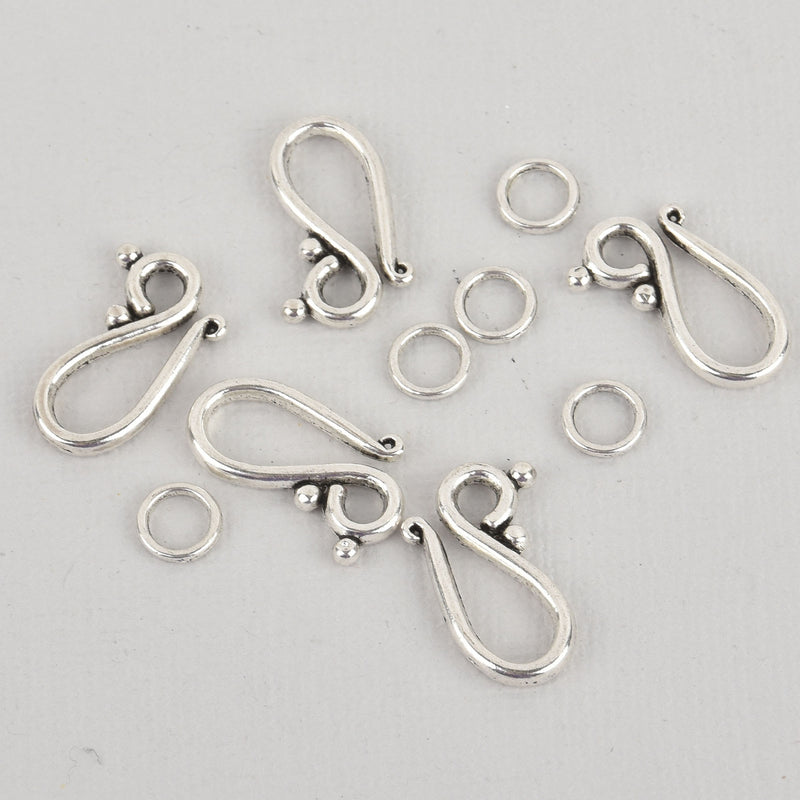 10 Sets Antique Silver Metal S Clasps with Soldered Ring, fcl0111
