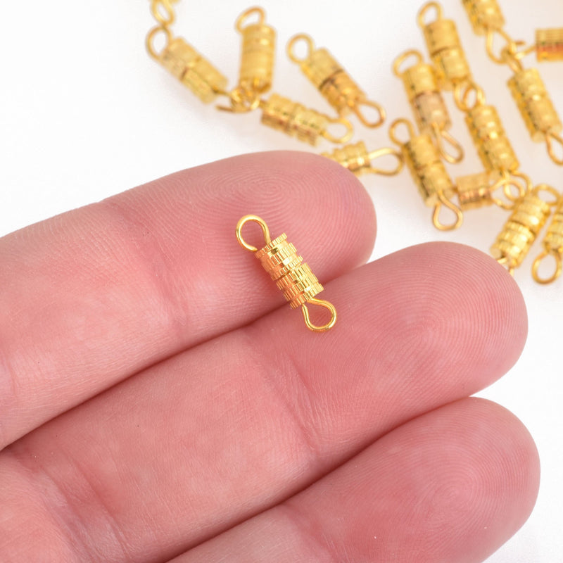 50 Gold Barrel Screw Clasps 15x4mm fcl0165