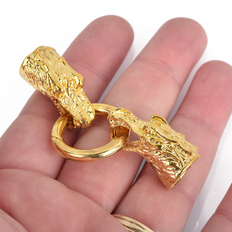 2 Sets Gold DRAGON Clasp, Leather Clasp, End Cap for up to 10mm Leather Cord, Kumihimo End Connectors, fcl0260