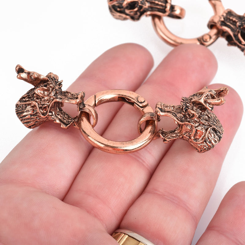 2 Sets Copper DRAGON Clasps, Leather Clasp, End Cap for 7mm Leather Cord, Kumihimo End Connectors, fcl0270