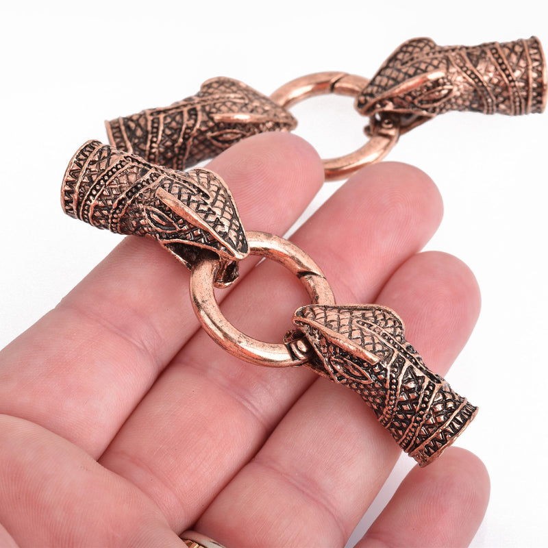 2 Sets COPPER SNAKE Clasps, Leather Clasp, End Cap for up to 10.5mm Leather Cord, Kumihimo End Connectors, fcl0272