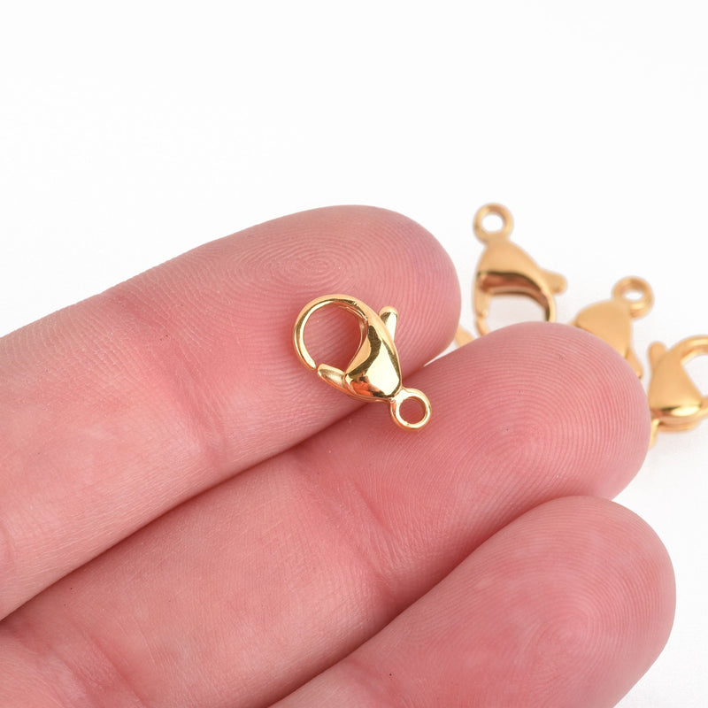 5 GOLD Stainless Steel Lobster Clasps Findings 13x8mm fcl0274