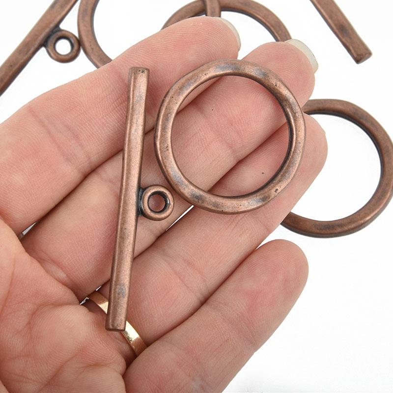 5 sets Copper Toggle Clasps, large hammered metal, fcl0280