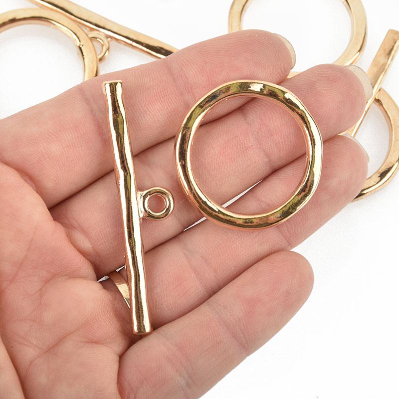 5 sets Gold Toggle Clasps, large hammered metal, fcl0281