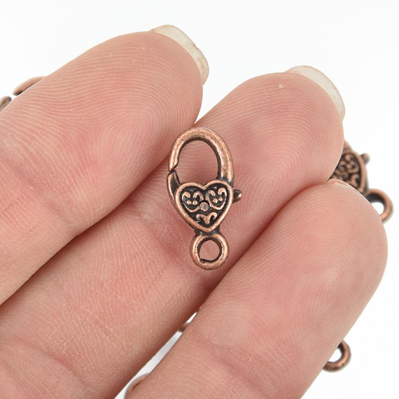 5 Copper Fancy HEART LOBSTER Clasps Heart Design 17mm fcl0285a