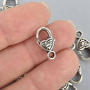 5 Silver Fancy HEART LOBSTER Clasps Heart Design 17mm fcl0286a