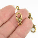 5 Gold Fancy HEART LOBSTER Clasps Heart Design 17mm fcl0287a
