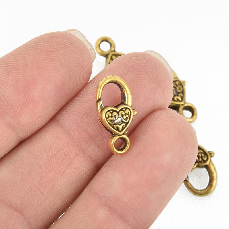 5 Gold Fancy HEART LOBSTER Clasps Heart Design 17mm fcl0287a