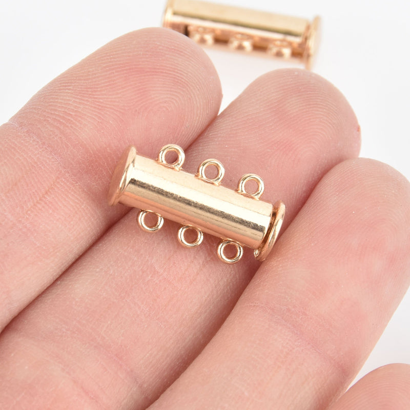 2 MAGNETIC Light Gold Brass 3-strand Slider Connector Clasps, 20x5mm  for Multi Strand Jewelry, fcl0290