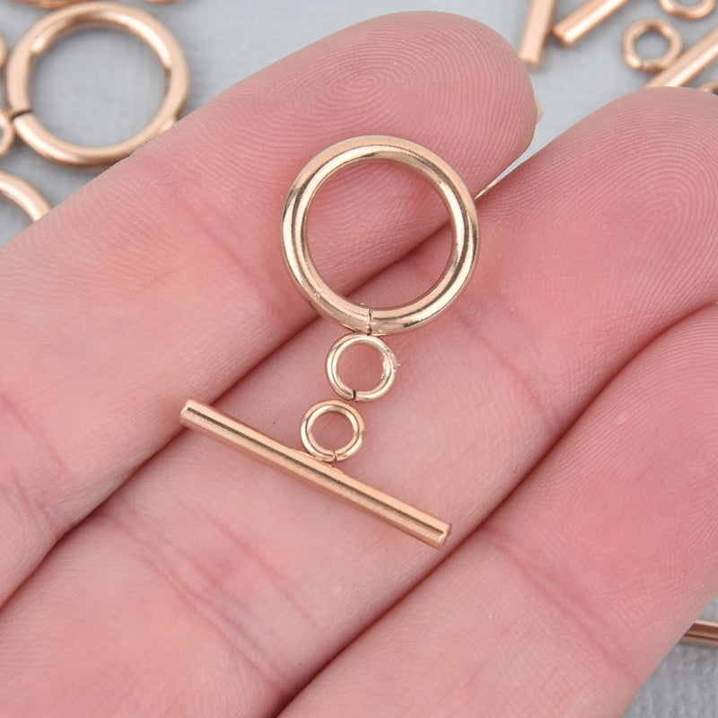 10 Sets Stainless Steel Rose Gold Toggle Clasps, fcl0291