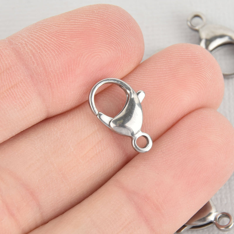 5 SILVER Stainless Steel Lobster Clasps, 16mm x 10mm, FCL0294