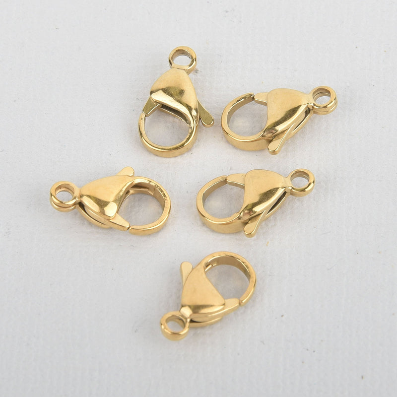5 GOLD Stainless Steel Lobster Clasps Findings 15x9mm fcl0300