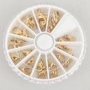 Mixed Gold Stainless Lobster Clasps, 4 of each size, 9mm to 15mm, in Storage Box, 24 Steel Clasps fcl0301