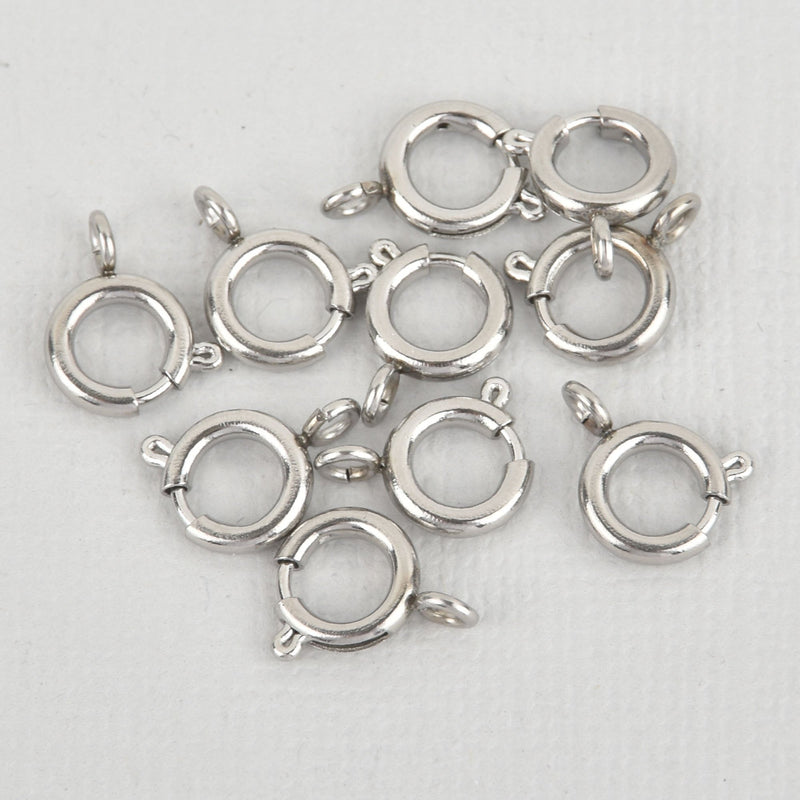 Silver Tone 7mm Spring Ring Clasps, fcl0303a