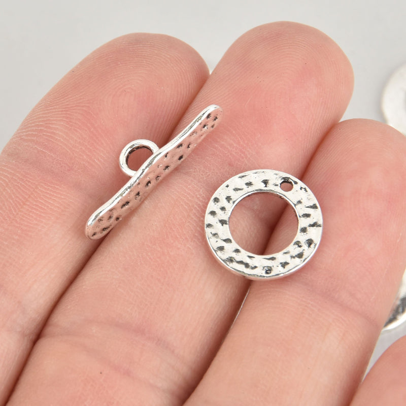 Silver Toggle Clasps, hammered metal, fcl0316