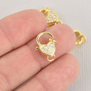 Gold Micro Pave Lobster Clasp, Heart Design, 14mm fcl0327