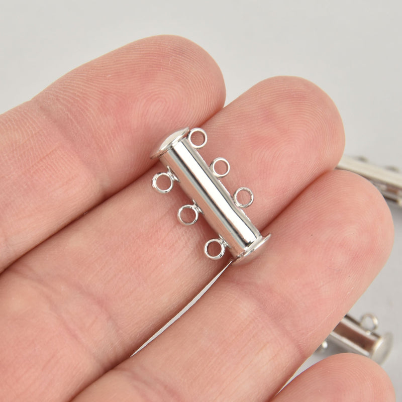 2 Magnetic 3-strand Silver Tone Slider Clasps, 20x10mm, fcl0330