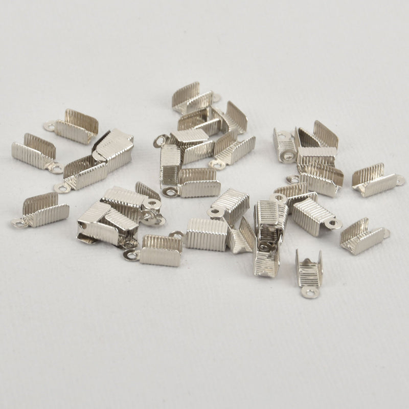 20 Silver Cord Crimp Ends, Bail Findings, fcl0331