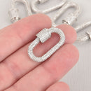 CZ Silver Micro Pave Carabiner Clasp, Screw Clasp, 29mm fcl0336
