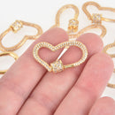 CZ Gold Micro Pave Carabiner Clasp, Heart with Screw Clasp, 32mm fcl0337