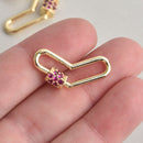 CZ Gold Micro Pave Carabiner Clasp, Heart with Ruby Red CZs and Screw Clasp, 27mm fcl0350