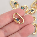 CZ Gold Micro Pave Carabiner Clasp, Oval with Rainbow CZs and Screw Clasp, 20mm fcl0366