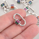 CZ Silver Micro Pave Carabiner Clasp, Oval with Rainbow CZs and Screw Clasp, 20mm fcl0367