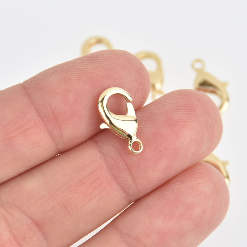10 LIGHT GOLD Lobster Clasps Findings, 12mm, fcl0377