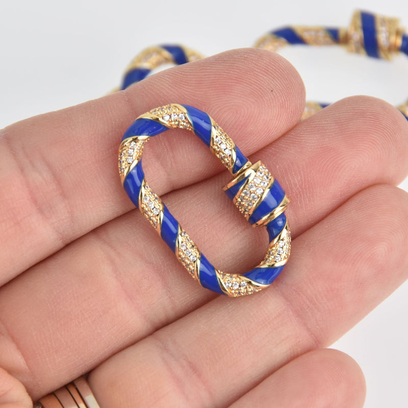 Royal Blue CZ Gold Micro Pave Carabiner Clasp, Screw Clasp, 33mm fcl0384