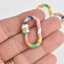 Rainbow CZ Gold Micro Pave Carabiner Clasp, Screw Clasp, 33mm fcl0385