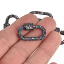 Rainbow CZ Black Micro Pave Carabiner Clasp, Cubic Zirconia Crystals, Screw Clasp, 29mm fcl0386