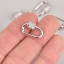 CZ Silver Micro Pave Carabiner Clasp, Oval with Clear CZs and Screw Clasp, 19mm fcl0389