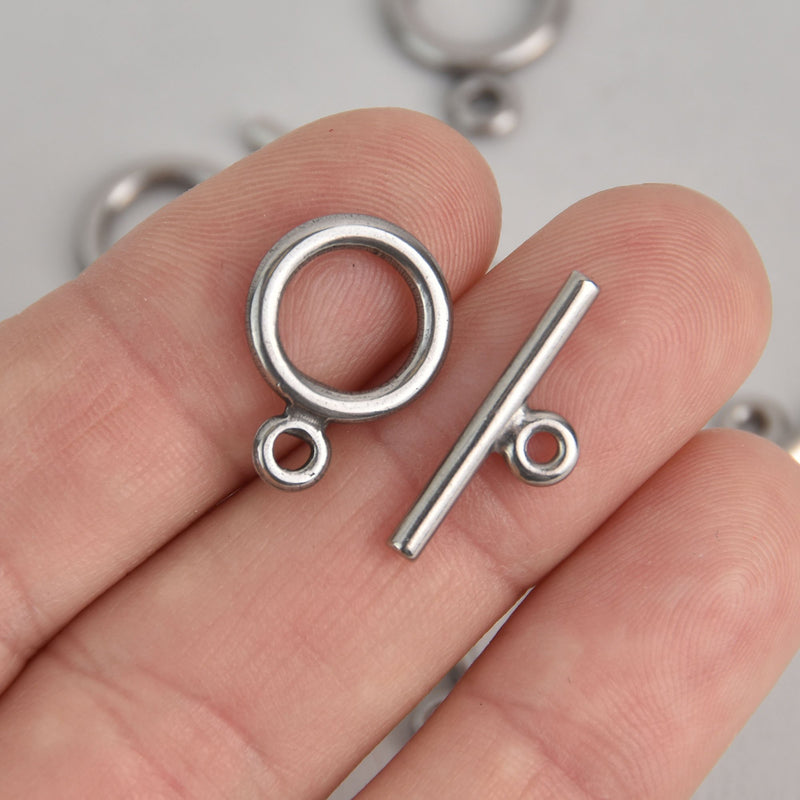 10 Sets Stainless Steel Toggle Clasps, Silver Metal Circle fcl0391