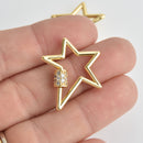 CZ Gold Micro Pave Carabiner Clasp, Star with Clear CZs and Screw Clasp, 28mm fcl0393