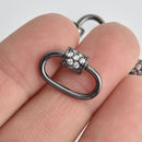 CZ Black Micro Pave Carabiner Clasp, Oval with Clear CZs and Screw Clasp, 19mm fcl0394