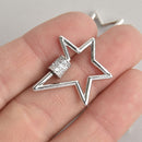 CZ Silver Micro Pave Carabiner Clasp, Star with Clear CZs and Screw Clasp, 28mm fcl0395
