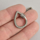 CZ Silver Micro Pave Carabiner Clasp, Teardrop with Clear CZs and Screw Clasp, 23mm fcl0397