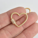 CZ Gold Micro Pave Carabiner Clasp, Rope Heart with Clear CZs and Screw Clasp, 24mm fcl0398