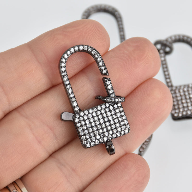 Black Micro Pave Lock Clasp, Carabiner 33mm fcl0419
