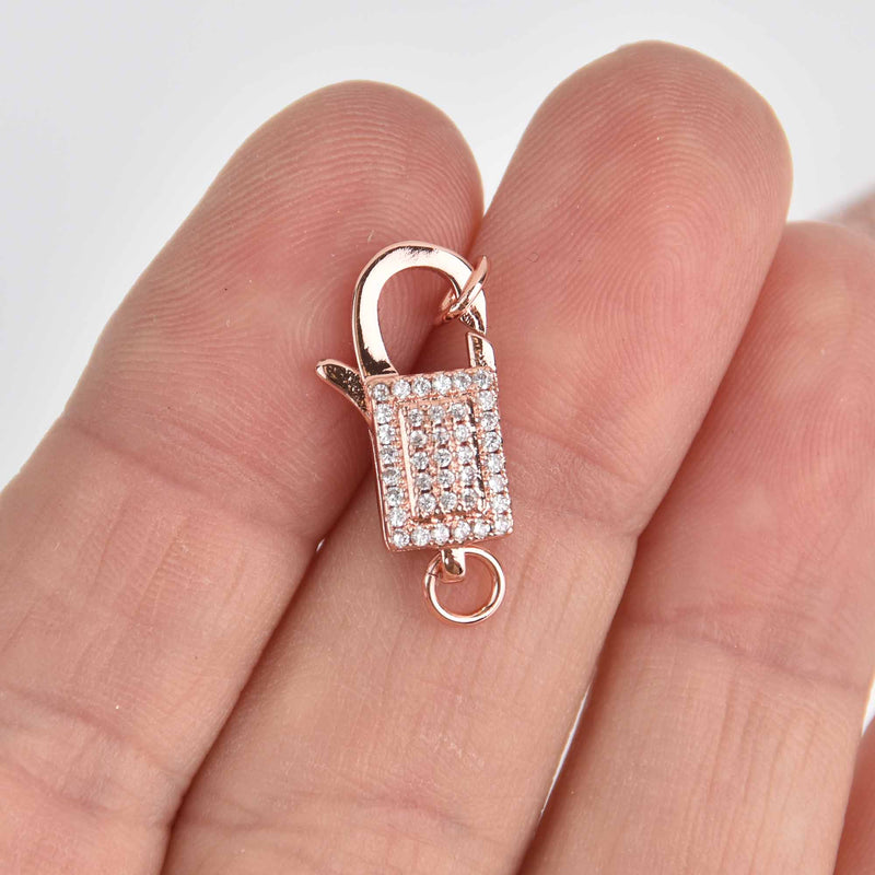 Rose Gold Micro Pave Lobster Lock Clasp 21mm fcl0431
