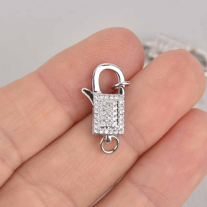 Silver Micro Pave Lobster Lock Clasp 21mm fcl0434